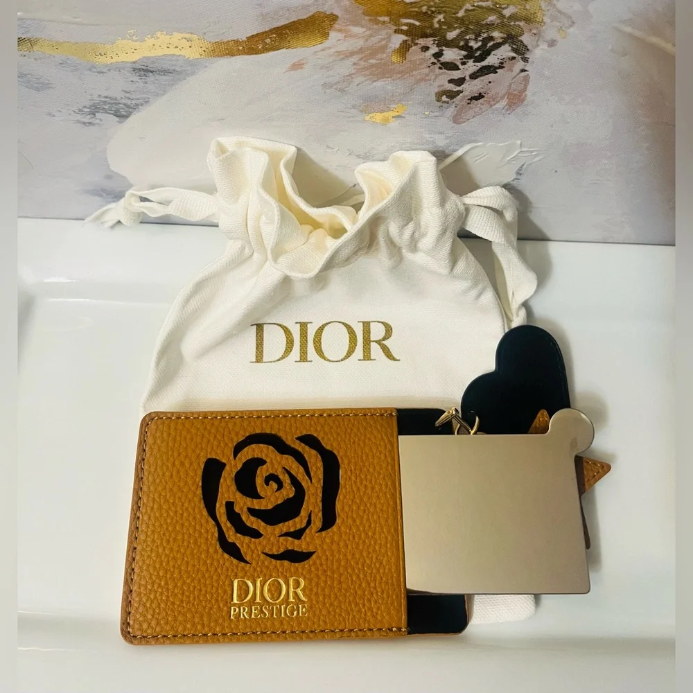 🛍️NEW Dior Prestige Tan and Black Card Holder with Mirror-Comes w/ Dust Bag